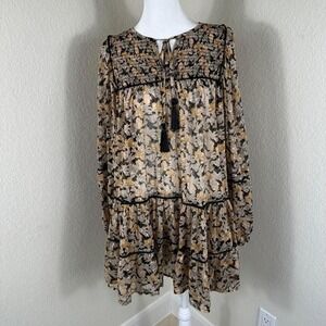 Free People Sheer Free Swining Mini Dress Womens Small Brown Boho Whimsical